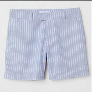 H&M LOGG Blue and White Pinstripe Shorts Cuffed Leg Cotton Size 8
